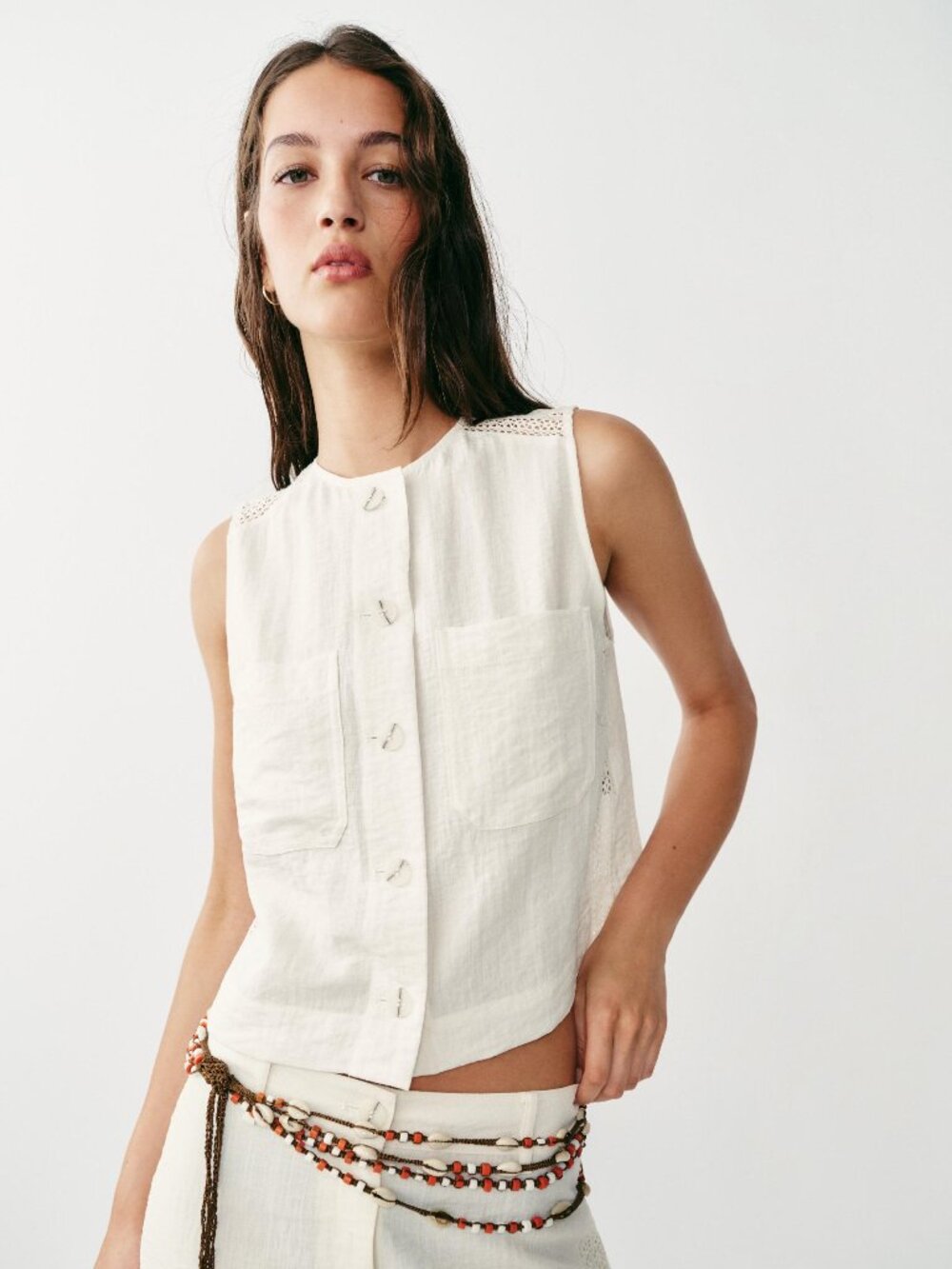 Zara Lace Insert Top - Ecru - M